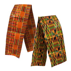 Handgjord afrikansk etnisk vaxad bomull unisex kente halsduk stola skärp (23 x 142 cm) 2-delat set blandat