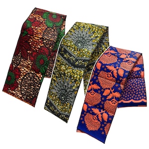 Handgjord afrikansk etnisk mönstrad vaxad bomull unisex halsduk stola skärp (23 x 142 cm) 3-delat set blandat
