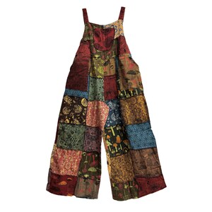 Handgemaakte katoenen patchwork uniseks overall met wijde pijpen hippiefestivaljumpsuit