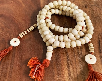 Handmade Traditional Tibetan 108 Count Bone Bead With Spacer Japa Mala Prayer Yoga Meditation Necklace