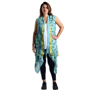Handmade Boho Fashion Recycled Silk Saree Patchwork Open Front Reversible Printed Vest Kimono Duster Jacket Women's plus size
