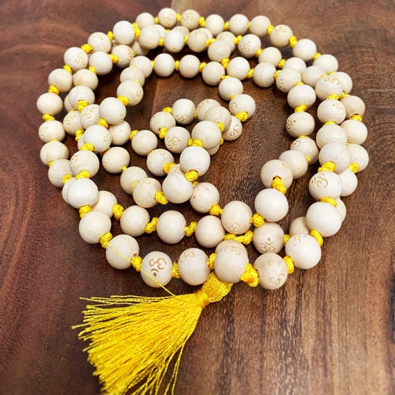 Handmade Yoga Meditation Om Carved Natural Tulsi Wood 108 Beads