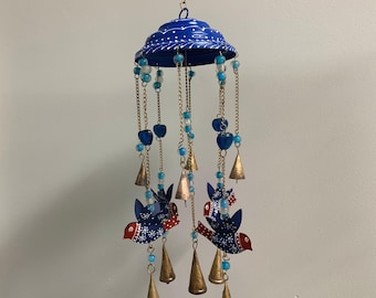 Handmade Rustic Bells with Beads and Blue Birds Wind Chime for Home & Garden Decor