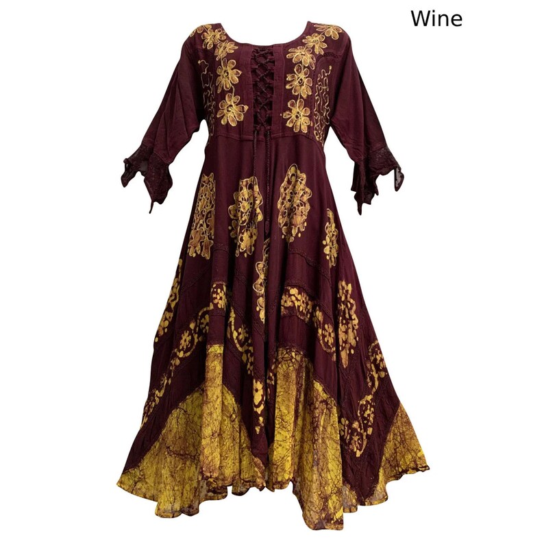 Boho Bohemian Medieval Renaissance Embroidered Ethnic Batik Floral ...