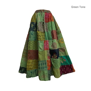 Women&#39;s Handmade Cotton Boho Patchwork Ethnic Tiered Long Skirt