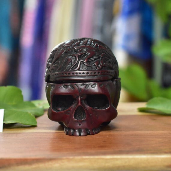Handmade Halloween Vintage Skeleton Ashtray W/ornate Dragon