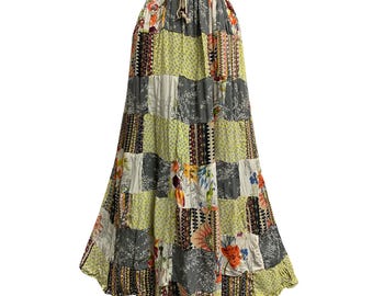 Saia longa vintage étnica feita à mão em tecido reciclado Boho PIHU