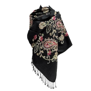 Blommig Paisley Paljett Kashmiri Broderi Pashmina Sjal Halsduk