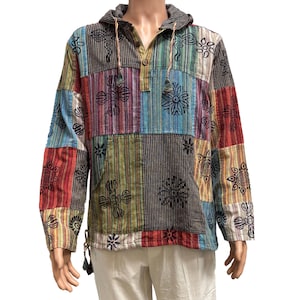 Herren Boho Handmade Ethnic Print Reine Baumwolle Langarm Pullover Strickjacke Patchwork Shirt Damen Unisex Hoodie Plus Größe Unisex Shirt