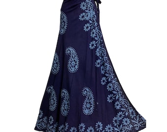 Bohemian Ethnic Batik Paisley Print Long Maxi Wrap Around Skirt Plus Size Maxi Skirt Beach Sarong Skirt
