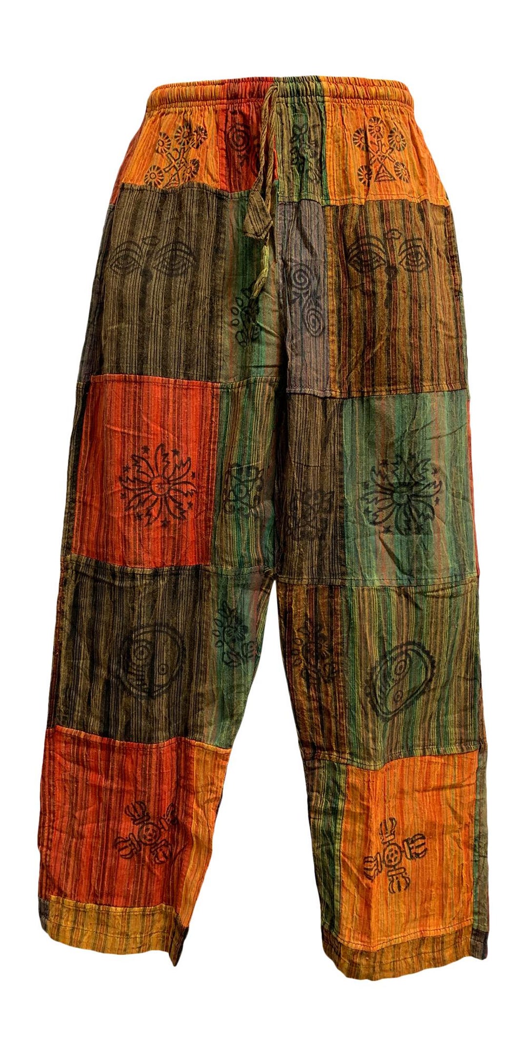 Men's Stonewashed Cotton Bohemian Vintage Yoga Ethnic Print Patchwork Harem Pants #4 main image 1
