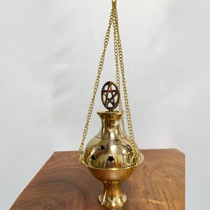 Brûleur d'encens en résine en laiton avec encensoir pentacle, brûleur autonome suspendu ou autonome de 5 po.