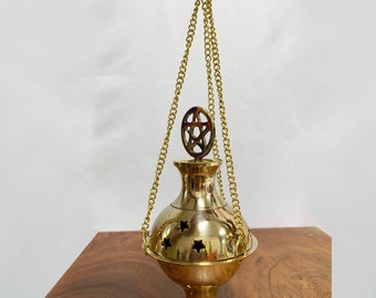 Brass Resin Burner Censer Incense Burner With Pentacle Thurible Hanging or Stand Alone Burner 5&quot;