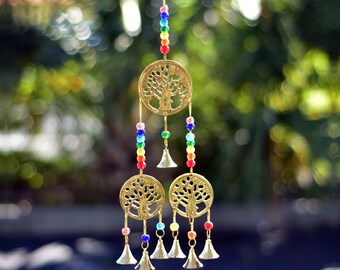 Bohemian Handmade Brass Tree of Life Decorative Beaded Home and Garden Wind Bell Chime