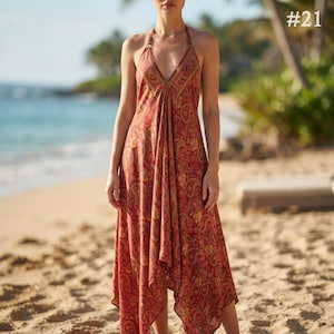 Boho Silk Halter neck Dress Beach Party Goddess Paisely Niya Maxi Dress Plus size Dress