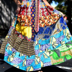 African Ethnic Ankara Kente Print Cotton Patchwork Adjustable Flared Long Maxi Skirt Plus size Skirt