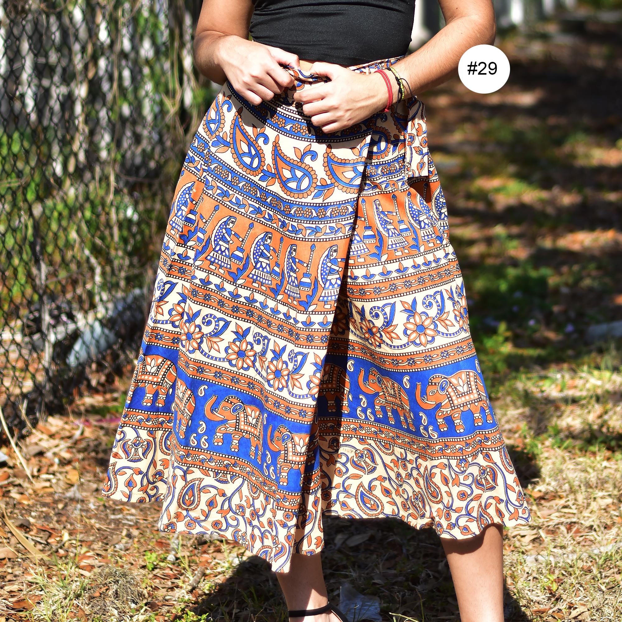Jupe Bohème Indienne Style Wrap – Soie Art Silk Imprimé, Taille Unique, Plage
