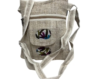 Himalayan Handmade Boho Ethnic Pure Hemp Multipocket Embroidered Fair Trade Patchwork MEDIUM SIZE Travel Passport Shoulder Crossbody Bag