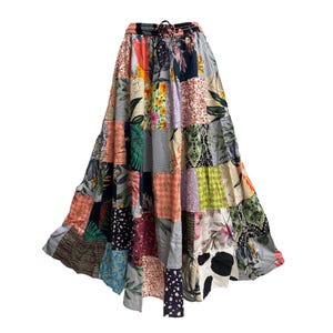 Bohemian Handmade Recycled Fabric Patchwork Ethnic Vintage Long Skirt (Regular/Plus Size)