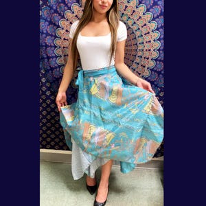 Handmade Patchwork Boho Shark bite Hem Silk Reversible Wrap-Around Skirt Plus size Hippie skirt
