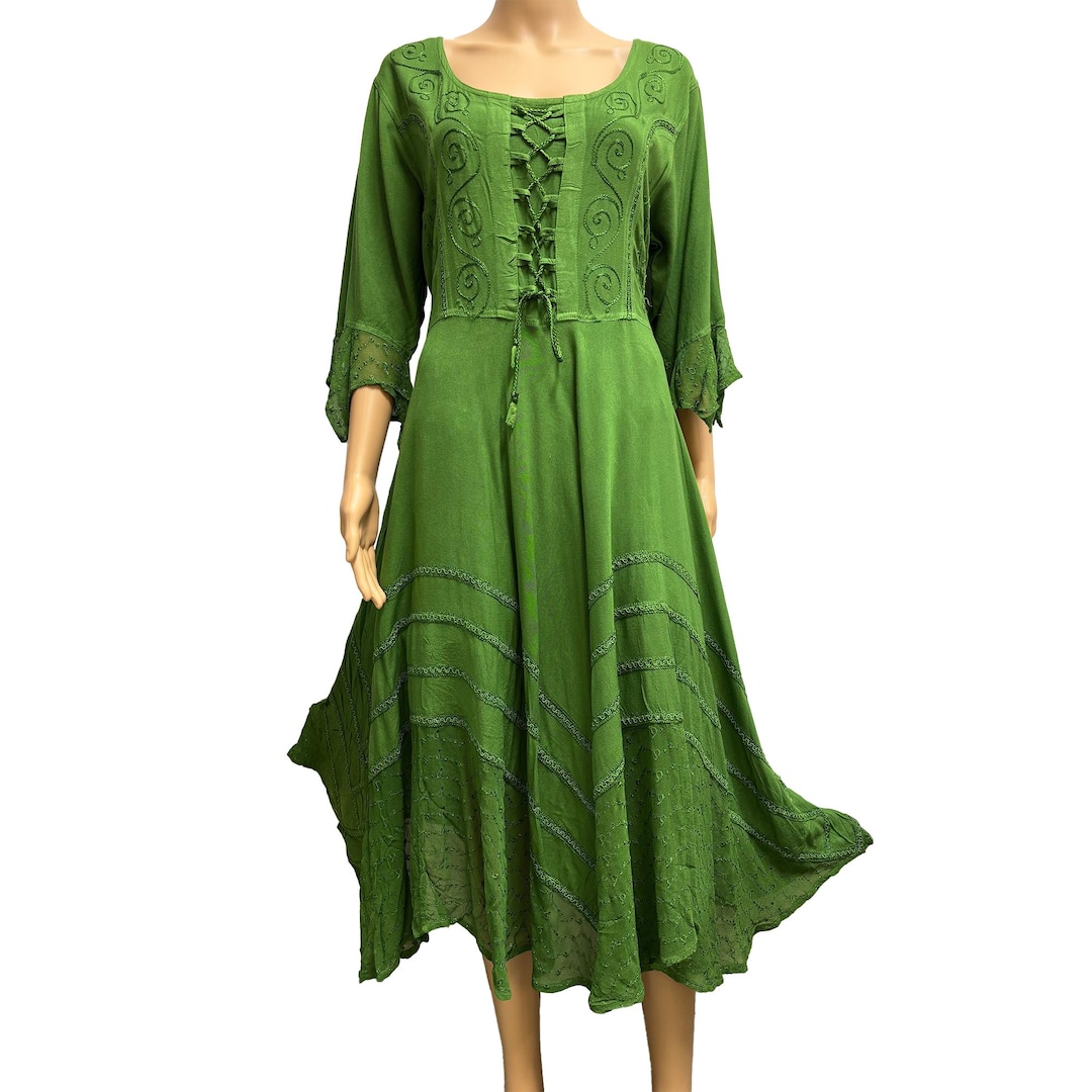 Embroidered Boho Medieval Renaissance Stonewashed Bell Sleeve Long ...