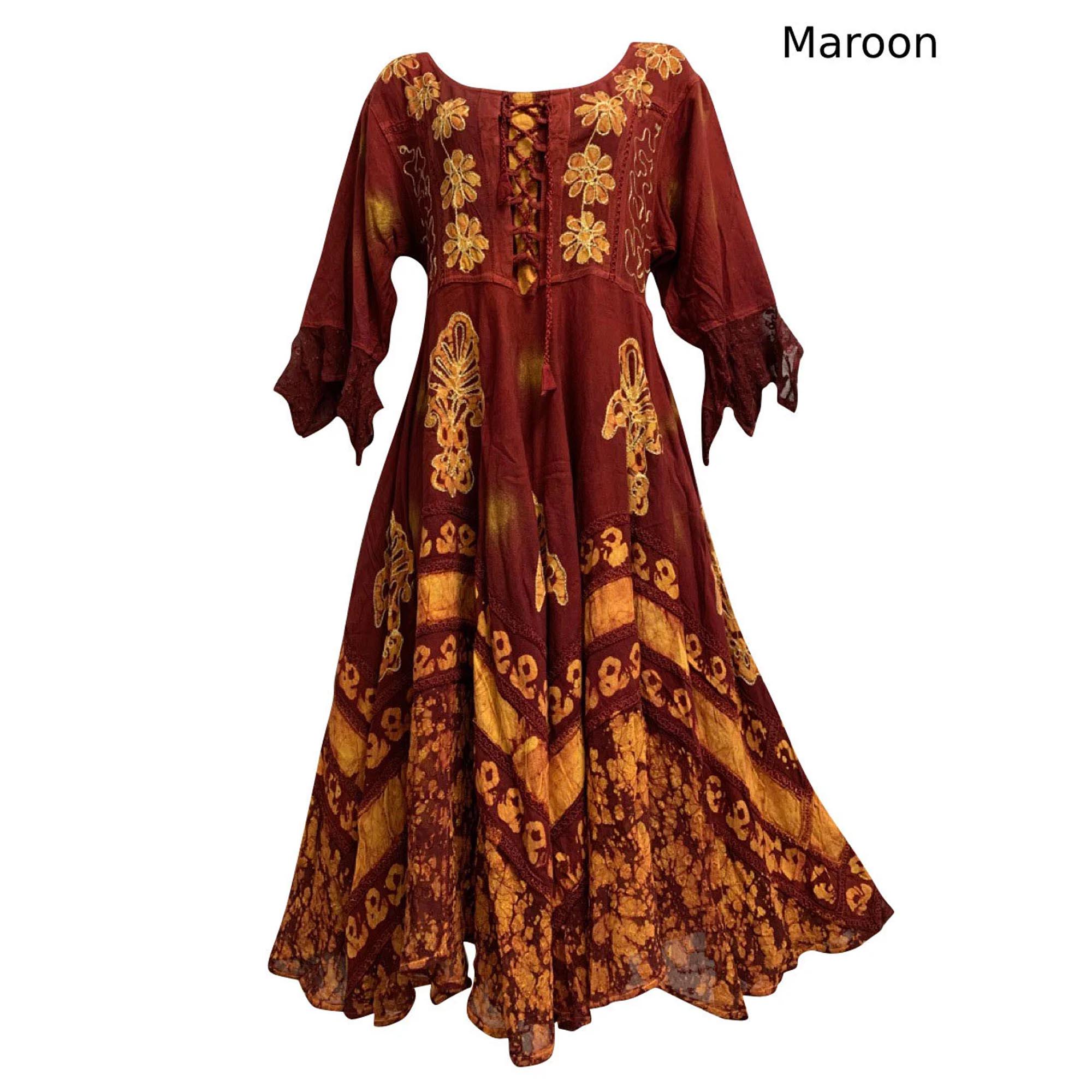 Boho Bohemian Renaissance Embroidered Ethnic Batik Floral Print Bell ...