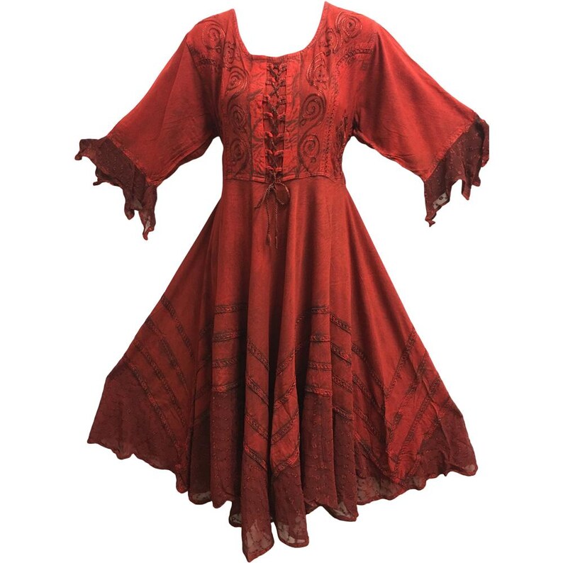 Embroidered Boho Medieval Renaissance Stonewashed Bell Sleeve Long ...