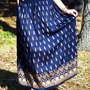 Indian Ethnic Gold Shimmering Print Crinkled Bohemian Long Skirt