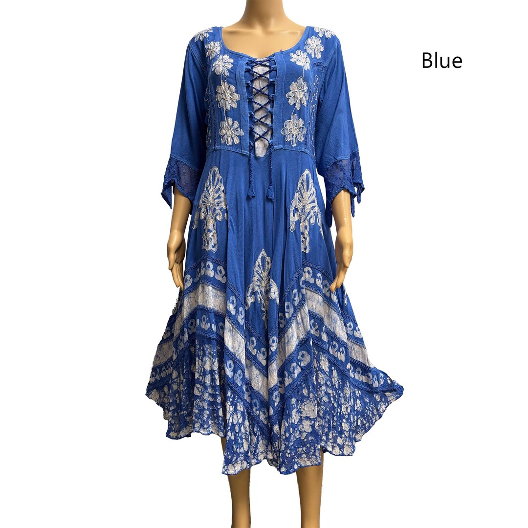 Boho Bohemian Medieval Renaissance Embroidered Ethnic Batik Floral ...