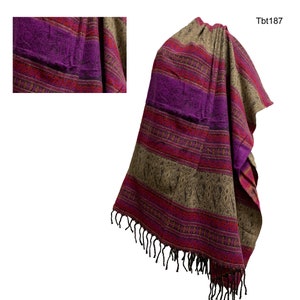 Bohemian Reversible Tibetan Pure Wool Pashmina Scarf Handloomed Shawl Wrap TBT