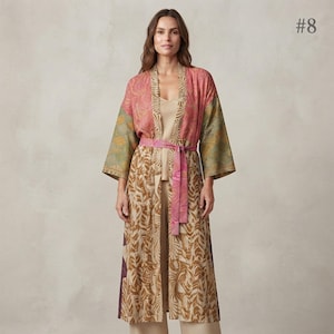 Vintage Sari Patchwork Handmade Kimono Robe (Regular/Plus Size)