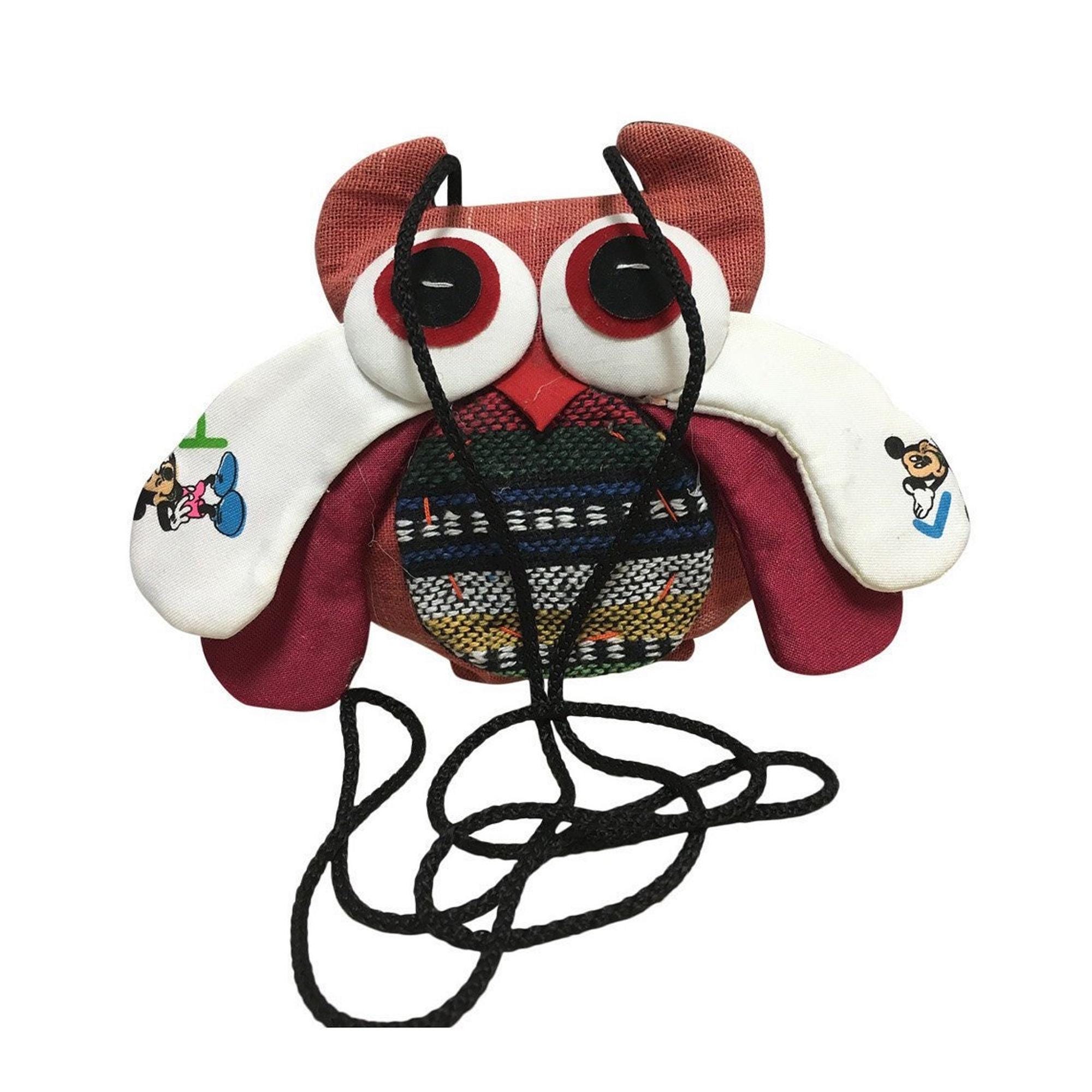 Handmade Woven Recycled Fabric Patchwork Owl Hippie Cute Sling Coin Purse Pouch Bag