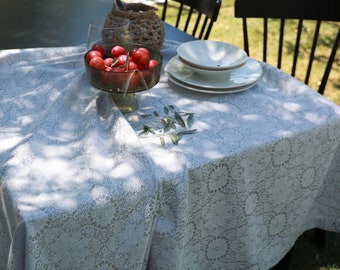 Tablecloth Lace, Lace detailed tablecloth, gray rectangle tablecloth, rectangular table, special occasion tablecloth,