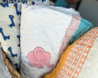 Comfy Blanket, Picnic Blanket, Toddler Nap Blanket, Toddler Quilt, Winter Razai, Ethnic Hand Block Print Reversible, Holiday gift, Christmas