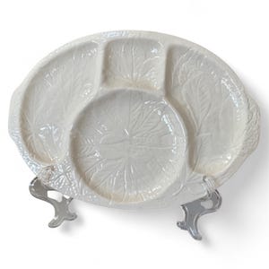 Pair of 2 California Pottery 25 White Leaf Divided Serving Platters Vintage 14