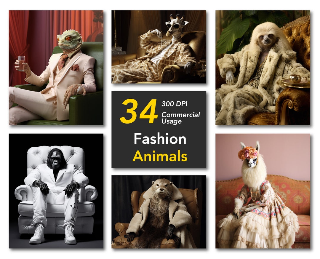 Fashion Animals Bundle, PNG Download, 34 Files, Printable, High Quality ...
