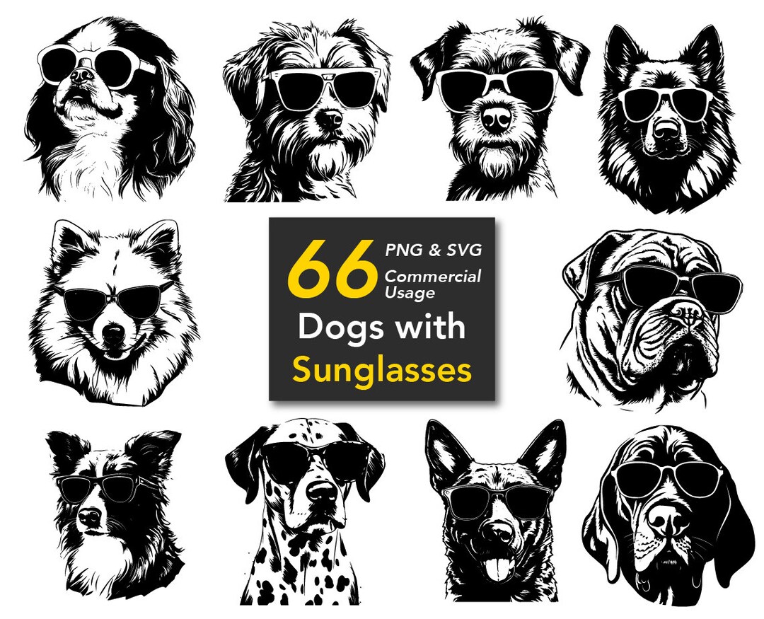 Dogs With Sunglasses Bundle, Cool, SVG, PNG, Vector, Digital Download ...