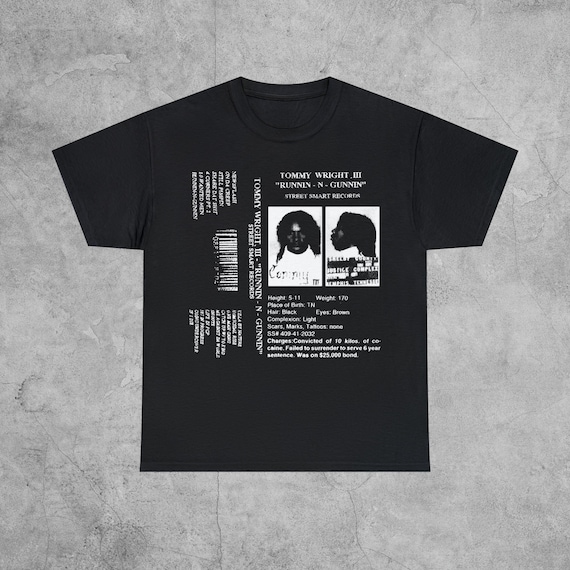 Tommy Wright III Runnin N Gunnin T-Shirt / Triple Three 6 Mafia Bigtyme Tommy Wright III Hypnotize Minds Project Pat DJ Screw Paul Rap Tee