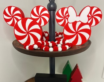 Peppermint Mickey and Minnie Tiered Decor