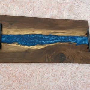 Ocean Blue Epoxy and Walnut Charcuterie/Serving Board