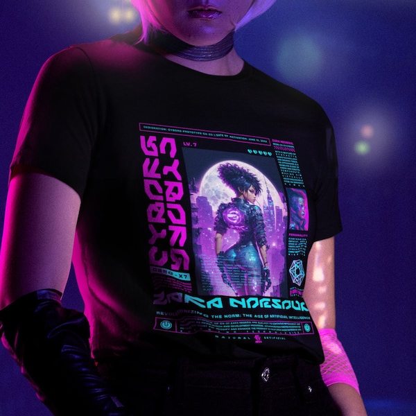 Cyberpunk Fashion: Zara Neosoul Model CX-23 Beefy-T® Tee, Futuristic Design, Sci-Fi Apparel, Dystopian Style, Techwear, Urban Trend, Modern