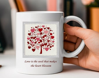 Cherry blossom mug: Love makes the heart blossom