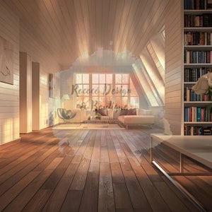 Puede incluir: Una habitación de madera blanca con una gran ventana con vistas a un bosque nevado. La habitación tiene un sofá blanco, una mesa de café y un jarrón de rosas blancas sobre una mesa de café blanca. La habitación está decorada con una pared de madera blanca y un techo de madera blanca.