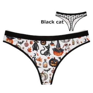Funny Halloween-Themed Women&#39;s Thongs, Spooky Underwear, Cat and Pumpkin Lingerie, Fun Halloween Apparel, Unique sexy Gifts for Her