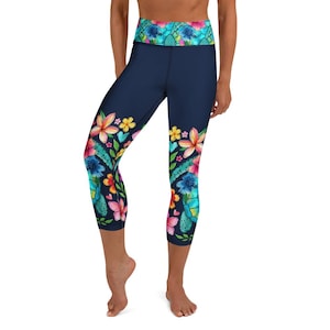 Custom Capri Leggings 3/4, turtle floral design for kids, adult, gift for her, sea time, jogging, bike, zumba teacher, yoga, meditation time