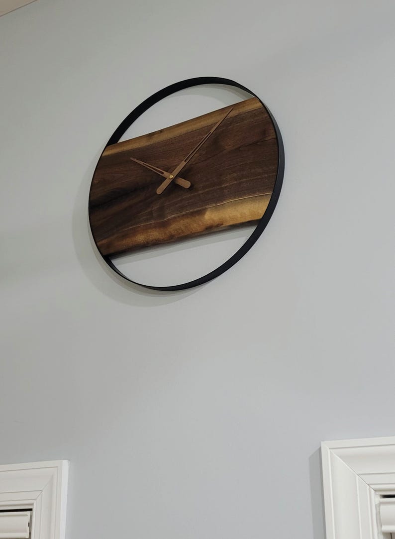 Live Edge Walnut Clock, Rustic Wood and Metal Decor, Handmade Walnut ...