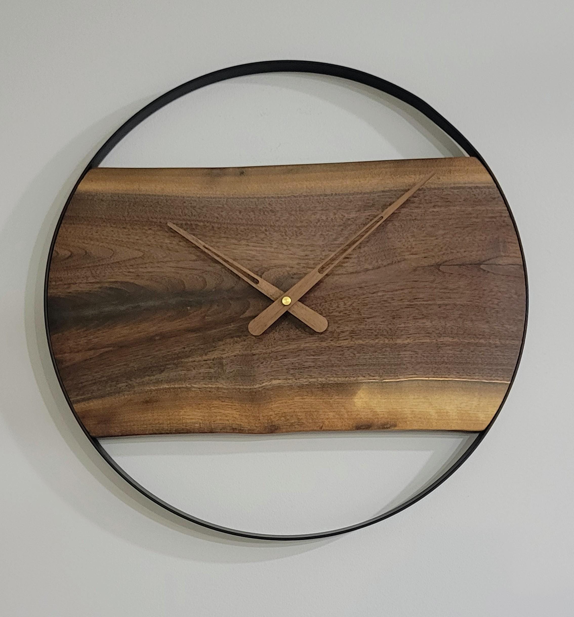Live Edge Walnut Clock, Rustic Wood and Metal Decor, Handmade Walnut ...