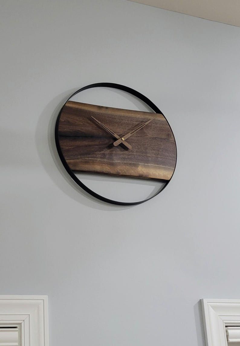 Live Edge Walnut Clock, Rustic Wood and Metal Decor, Handmade Walnut ...