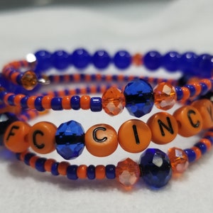 FC Cincinnati Orange and Blue Beaded Wrap Bracelet