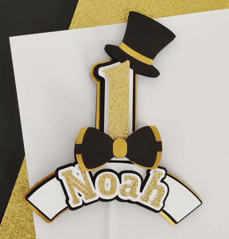 Mr Onederful Cake Topper - Glittery Little Man Boy 1st Birthday Cake Decoration With Bow Tie & Top Hat